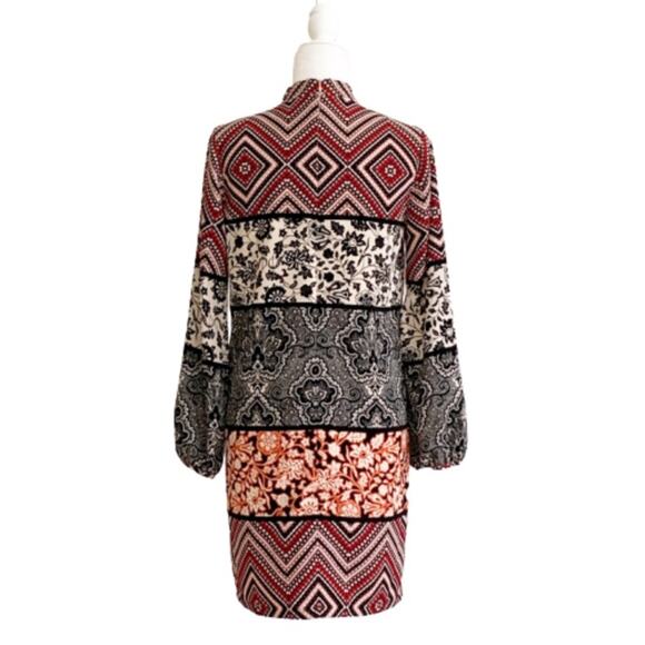 Maggy London Dress 3/4 Sleeve Mixed Print V-Neck Tie Dress Size 4 - Picture 2 of 16